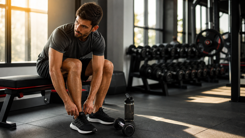 Man returning to the gym after a break from exercise