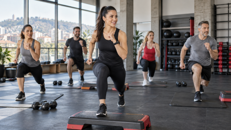 Group fitness class in a modern gym in Plovdiv